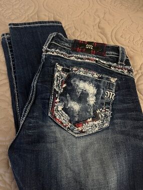 Miss Me Dark Blue Boyfriend Jeans with Embellished Pocket